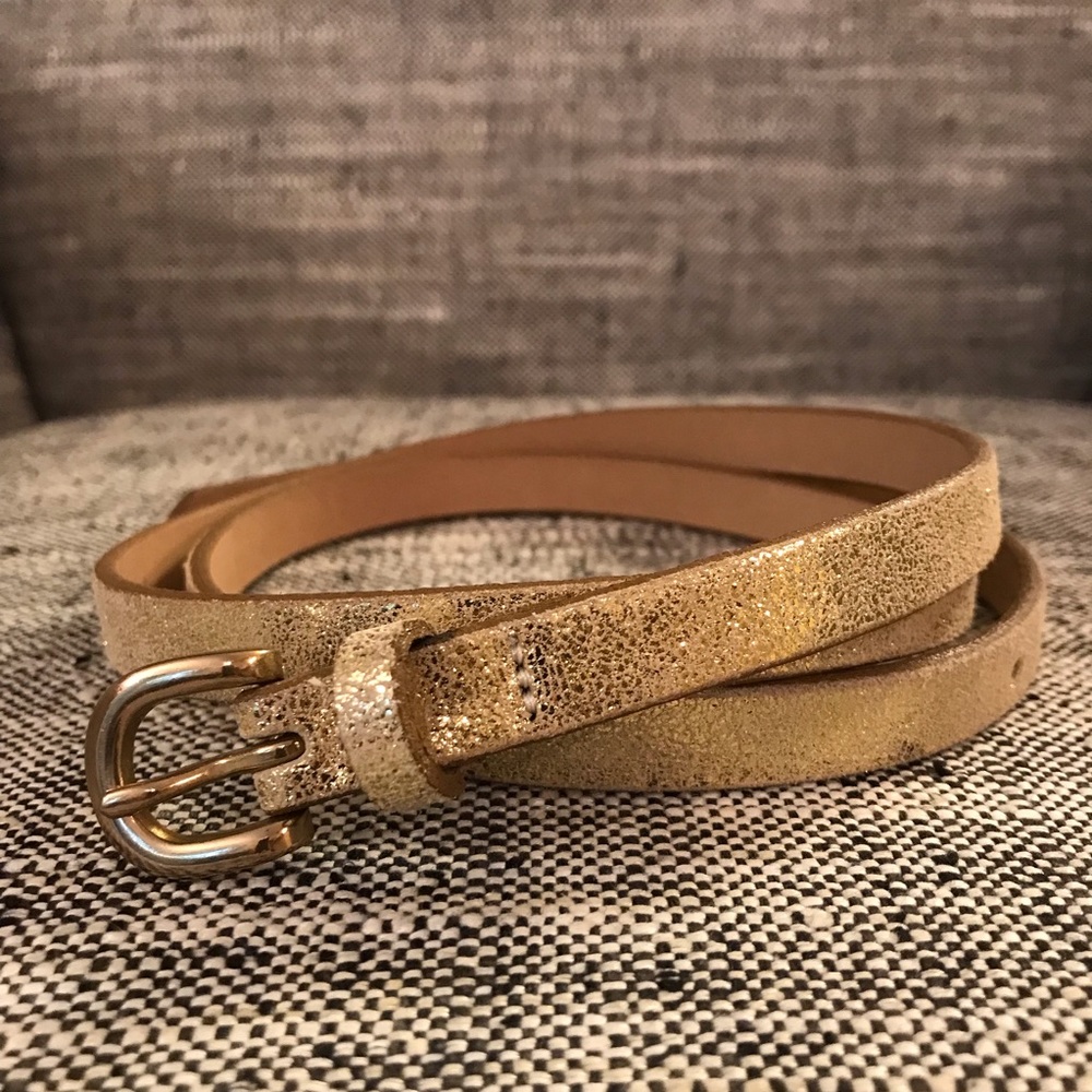 J. Crew Skinny Metallic Italian Leather Belt Size M